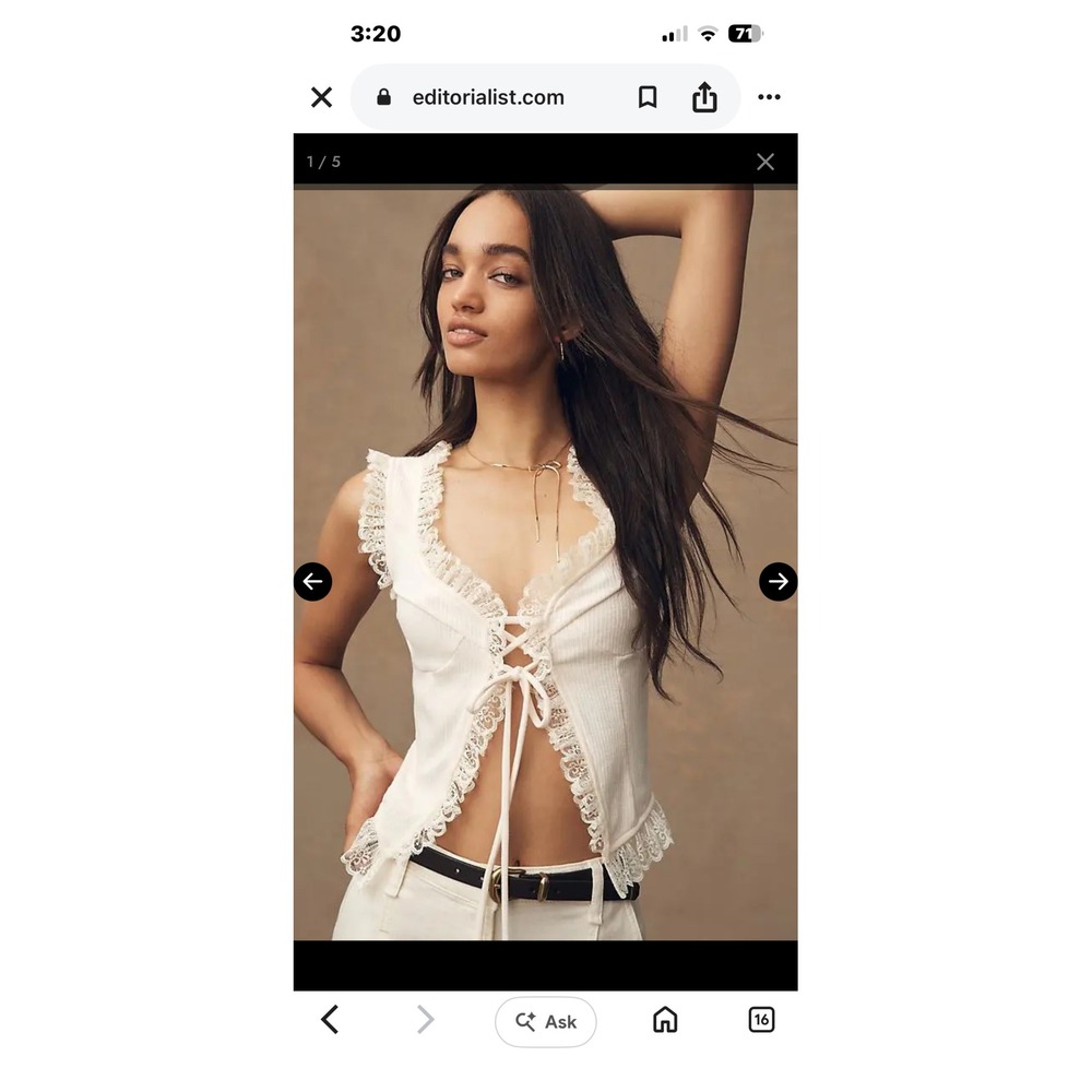 MilkMaid Coquette Coastal Cowgirl Cottagecore Anthropology Lace Top Cream Lrg